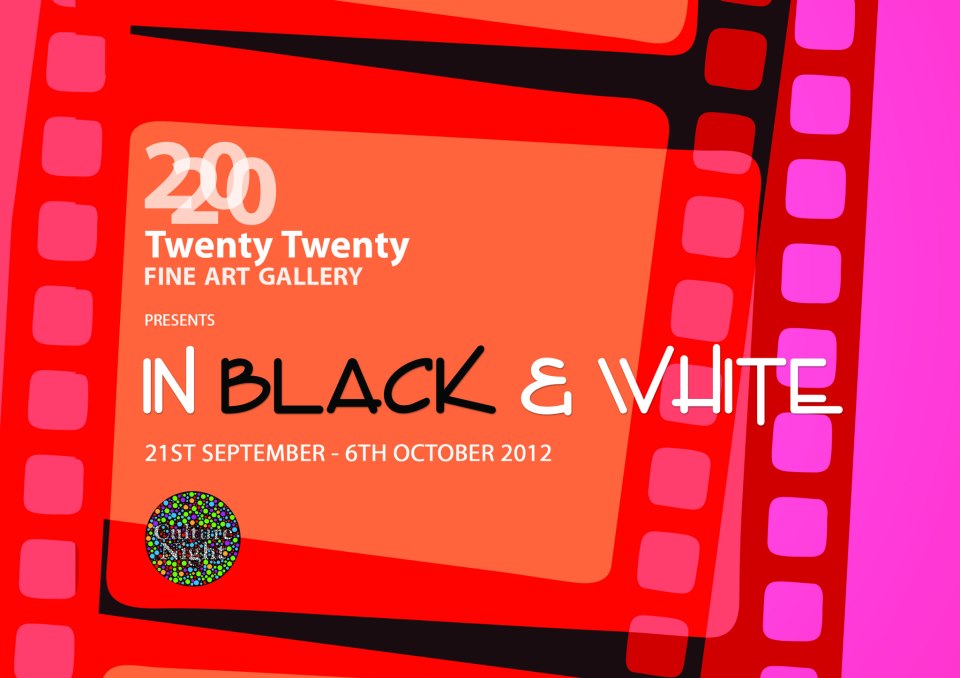 black and white, group exhibition at 2020 Art gallery, Cork City, ireland, with tradigital art created by Patricia Gurgel Segrillo