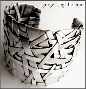 designer jewellery, original drawings, fine art prints and tradigital art by patricia gurgel segrillo: woven series wide bangle, in pure silver