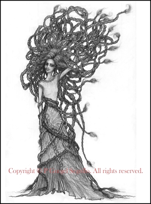 Original black and white drawings created by Brazilian-Irish visual artist P Gurgel-Segrillo: figurative explorations on cross-cultural identity and womanhood, empowerment and femininity.