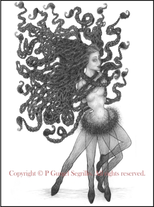 Original black and white drawings created by Brazilian-Irish visual artist P Gurgel-Segrillo: figurative explorations on cross-cultural identity and womanhood, empowerment and femininity.