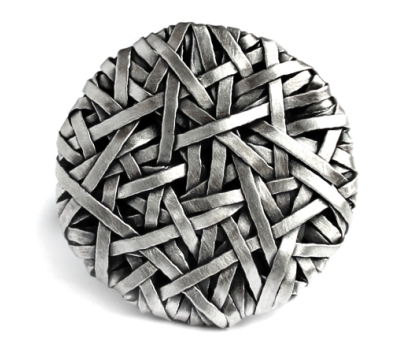 contemporary jewellery, by  gurgel-segrillo: woven ring, large disc handcrafted in fine silver